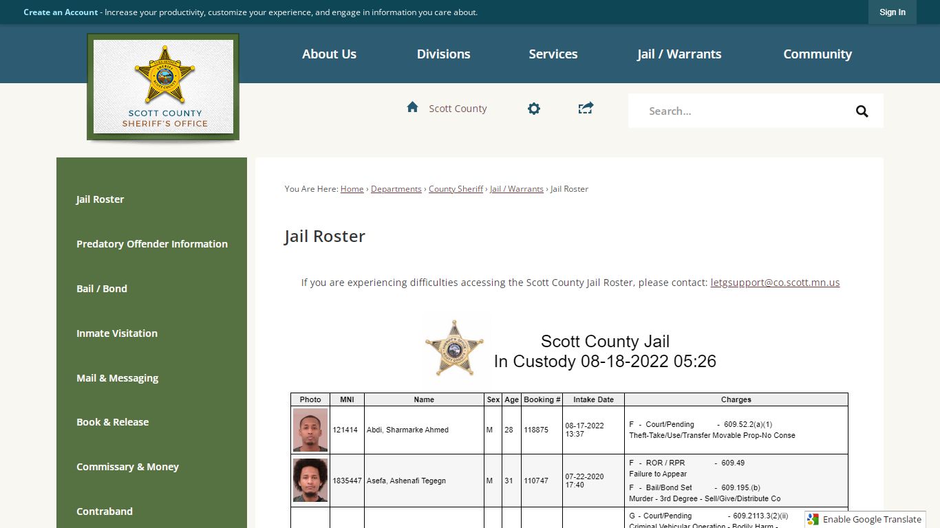 Jail Roster | Scott County, MN